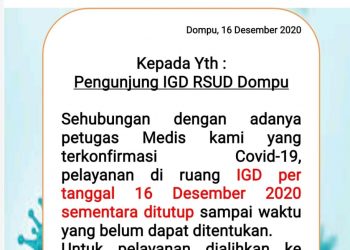 IGD RSUD Dompu Ditutup Sementara Waktu