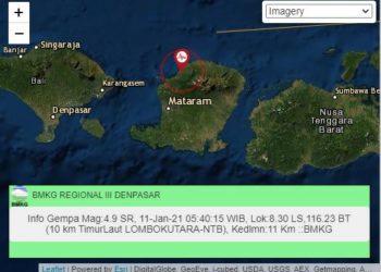 Gempa Magnitudo 4,9 Guncang Lombok Utara