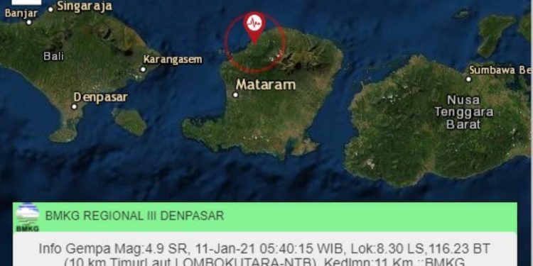 Gempa Magnitudo 4,9 Guncang Lombok Utara