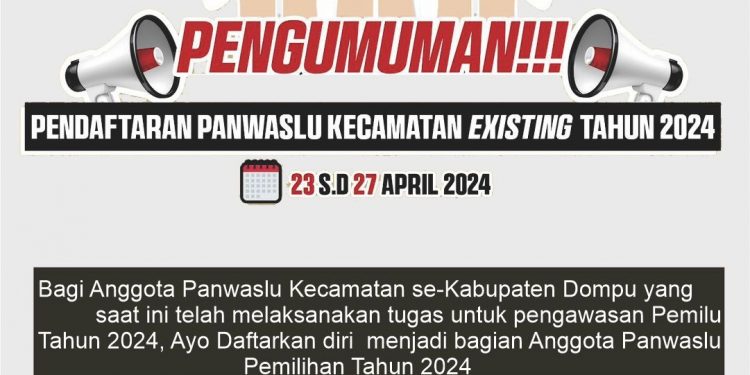 Pengumuman Pendaftaran Panwaslu Kecamatan Existing Tahun 2024