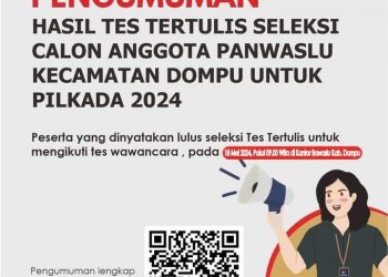 Bawaslu Dompu Umumkan 2 Nama Calon Anggota Panwaslu yang Lulus Tes Tertulis