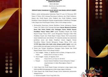Pendaftaran Pasangan Calon Bupati dan Wakil Bupati Dompu Resmi Diumumkan KPU, Simak Syarat nya Disini