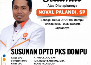 Noval Palandi Didapuk Jadi Ketua DPD PKS Dompu Periode 2025-2030
